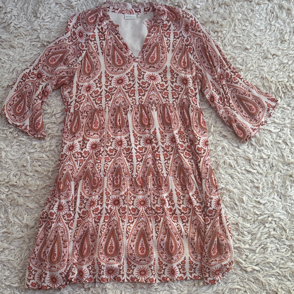Spartina Paisley Tiered Women’s Dress - Rust Pink size Medium